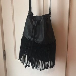 Ecote Leather Fringe Bucket Crossbody Bag
